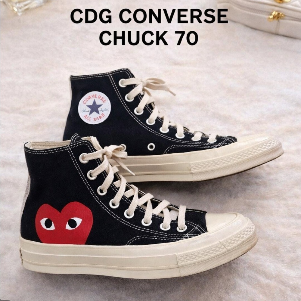 Comme des Garçons Play x Converse Black Canvas High-Top Sneakers with Red Heart
